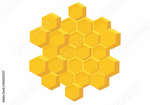 A vibrant, yellow, and detailed illustration of a honeycomb structure, showing hexagonal cells.