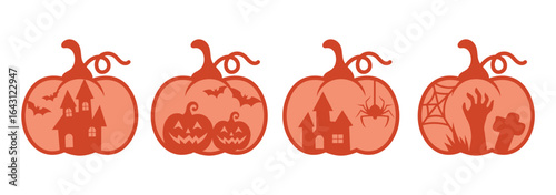 Halloween pumpkin, horor houses, vector