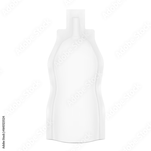 Injection pouch bag packaging mockup for juice, jelly, milk, liquid food. Vector illustration  isolated on white background. Front view. Can be use for template your design, presentation. EPS10.
