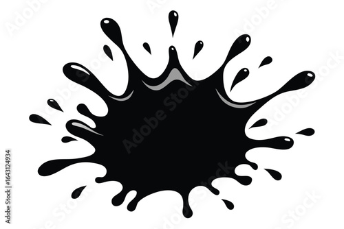 A bold black ink splatter spreads across a pristine, clean white background vector