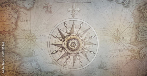 Old map collage background. A concept on the topic of sea voyages, discoverie...