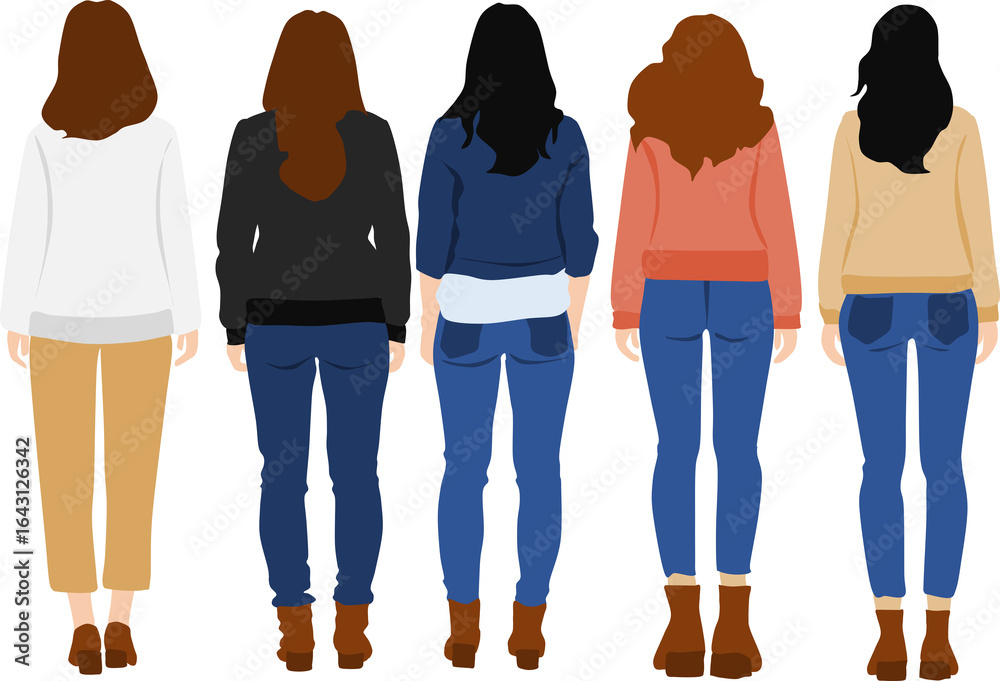 Naklejka premium 秋服を着た後ろ向きの女性達の写真