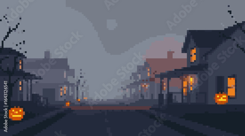 Eerie Pixel Art Halloween Street Scene