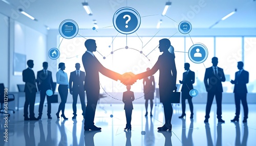 Business deal, collaborative agreement.  Silhouettes of business people