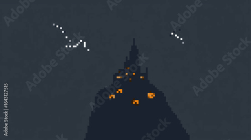 Mysterious Mountain Landscape with Distant Structures