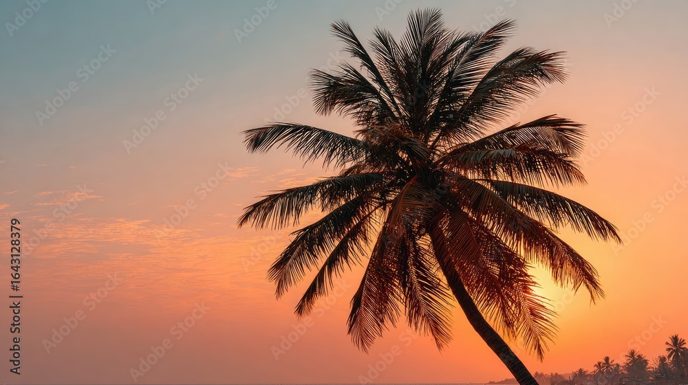 Obraz premium Silhouetted palm tree at sunset