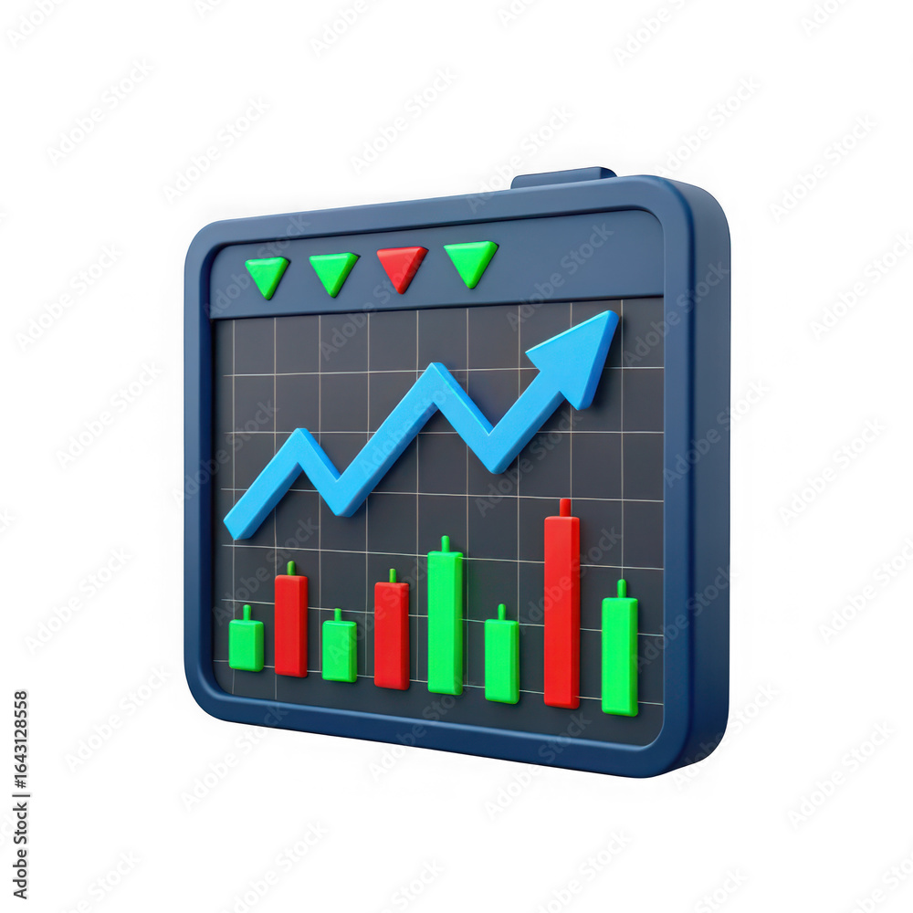 3d rendering of a financial stock market trading chart with upward trend arrow and candlestick bars isolated on transparent background 3d rendering of a financial stock market trading chart with upward trend arrow and candlestick bars isolated on transparent background