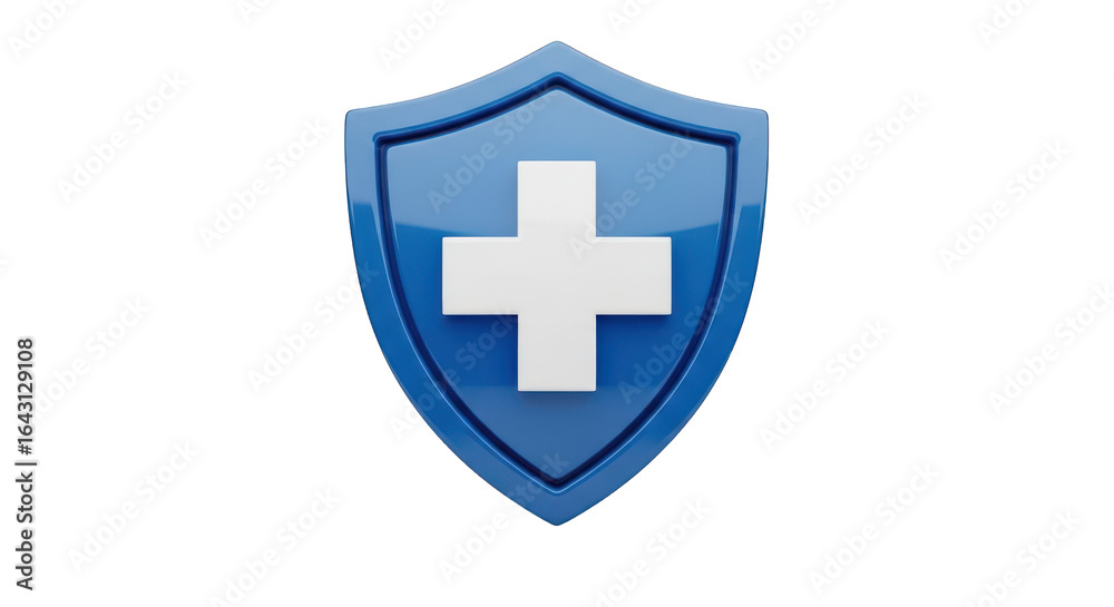 Obraz premium Blue Shield with White Cross Symbolizing Healthcare and Safety medical protection isolated on a transparent background