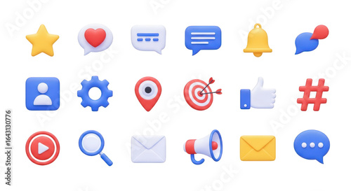 Collection of 3D Social Media and Communication Icons technology digital isolated on a transparent background