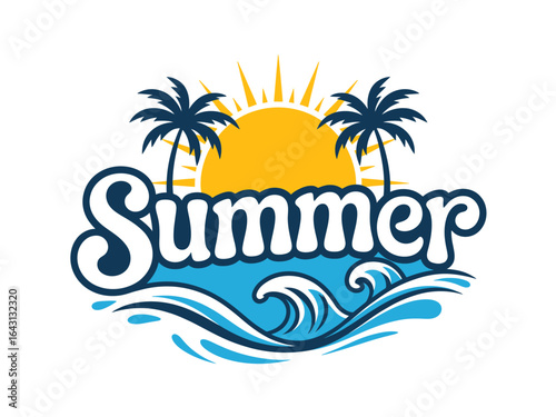 Wallpaper Mural Summer Illustration with Palm Trees Sun and Waves Creative Artwork for Posters and Vacation Designs Torontodigital.ca