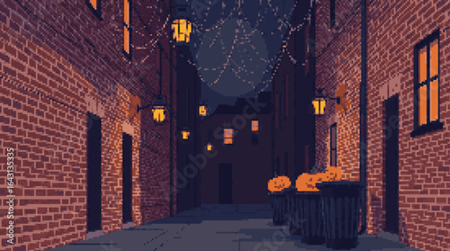 Spooky Night in a Pixelated Alleyway