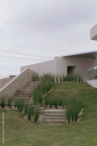 modern architecture, view of the stairs, closeup of photo