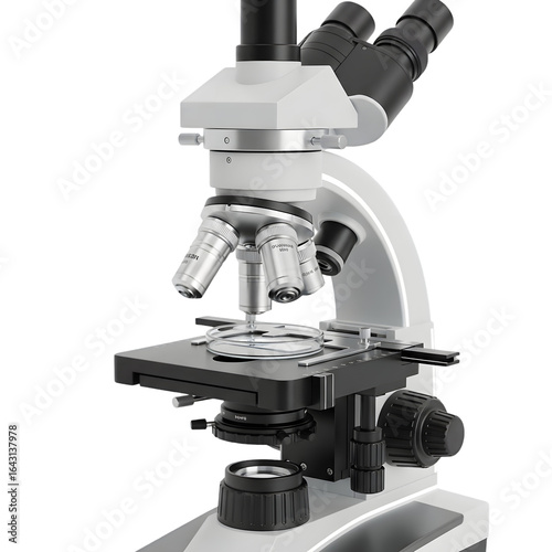 Modern laboratory microscope isolated on transparent background for scientific research and analysis