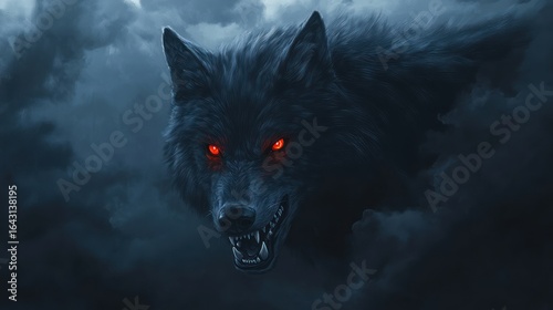 Dark wolf with red eyes