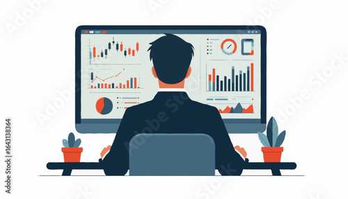 Vector illustration of an investment banker analyzing 