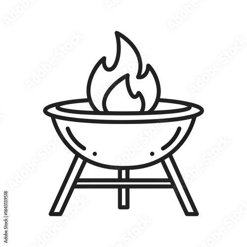 Brasero fire bowl outdoor cooking  bbq grill campfire flames metal brazier  summer grilling line art icon simple design vector illustration