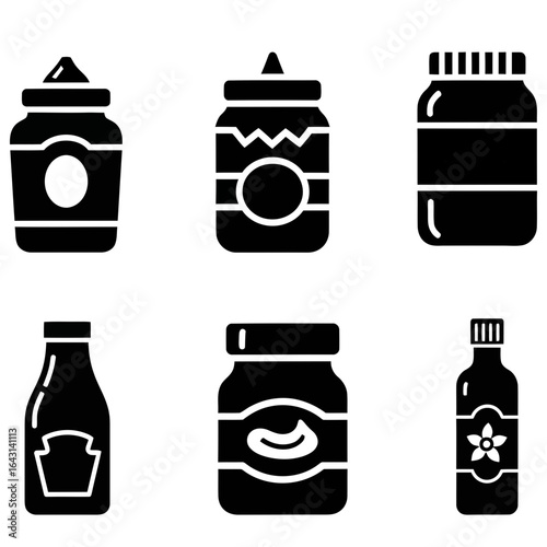 A simple glyph icon set of kitchen pantry condiment jars
