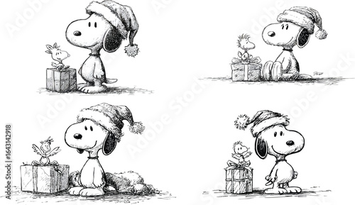 Festive dog with bird, gift EPS