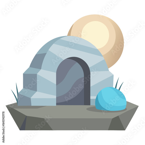 Empty Tomb with Rolled Stone – Resurrection Holy Saturday Vector
