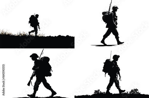 Soldier silhouette, walking, armed EPS