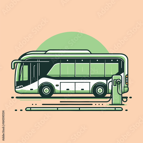A sleek, modern electric bus is efficiently charging its battery at a dedicated station, symbolizing sustainable urban transportation and a greener future.
