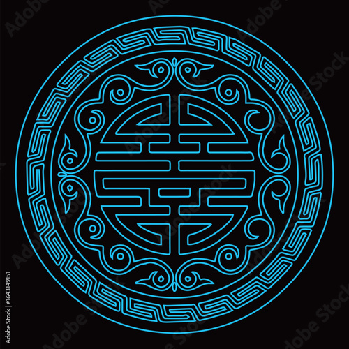 A classic circular Chinese longevity symbol displays intricate traditional details.