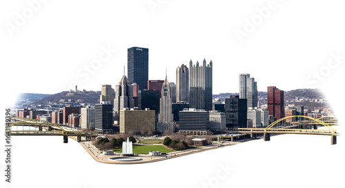 Pittsburgh cityscape skyline with bridges and rivers isolated on transparent background