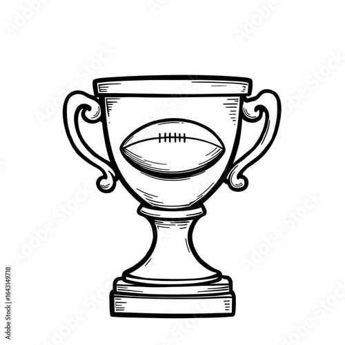 American Football Trophy: A detailed black and white illustration of an American football trophy, embodying the spirit of sportsmanship and competition.