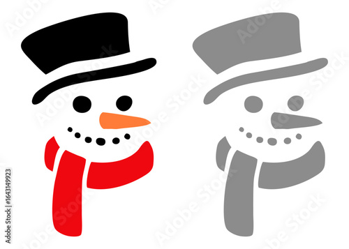 Logo snowman. Set de caras de muñeco de nieve sonriente con sombrero, bufanda y nariz de zanahoria en espacio negativo para tarjetas y felicitaciones de Navidad