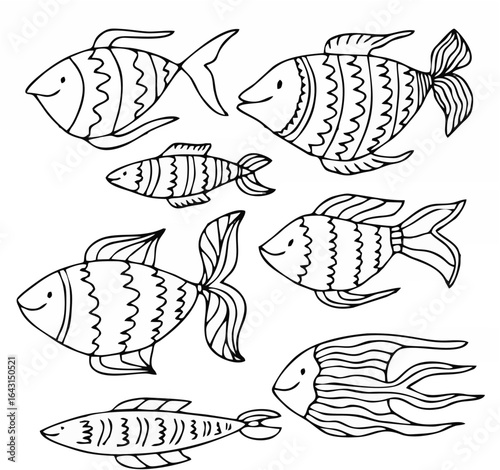 Doodle fishes collection. Col...