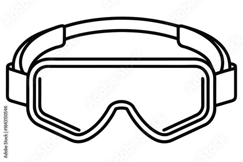 A line art style showcases protective goggles, highlighting their contours on a white background
