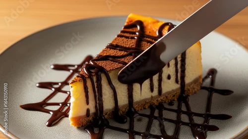 Decadent Chocolate Drizzled Cheesecake Slice