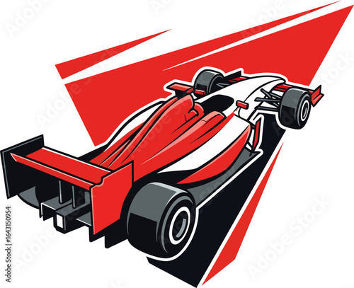 A sleek, red and white Formula 1 race car speeds dynamically across a track, captured in a vibrant vector illustration, perfect for motorsport enthusiasts.