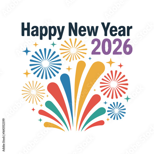 Bold and Colorful Happy New Year 2026 with Fireworks Illustration