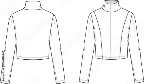 Women’s mock neck fitted crop jacket with long sleeves, princess seams, and minimalist design, stylish fall winter layering outerwear top