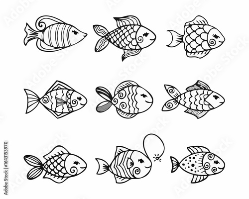 Set of cute cartoon fishes in...