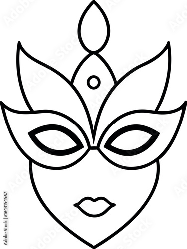 Venetian masquerade mask floral face vector line art illustration