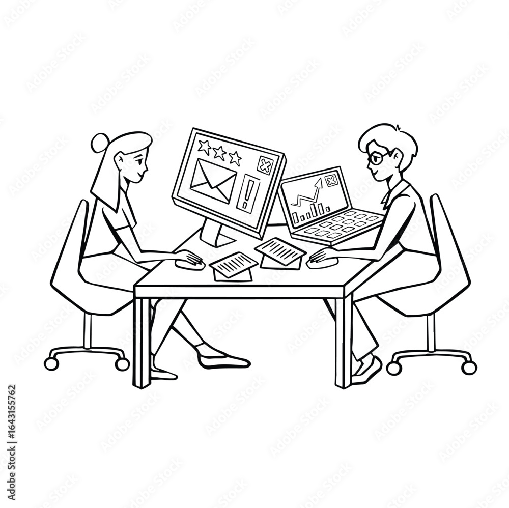Fototapeta premium Joint work in the office, cooperation line