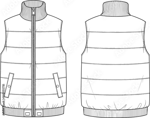 Men’s padded puffer vest CAD – sleeveless quilted gilet with zipper front, high ribbed collar and angled side pockets