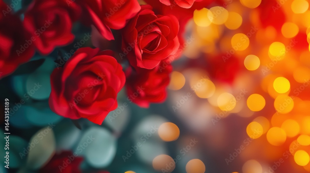 Red roses bloom beautifully against a glowing background of warm colors Red roses bloom beautifully against a glowing background of warm colors