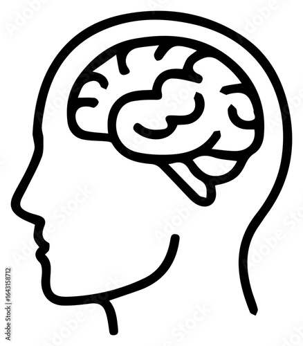 Simplified Human Head Profile Revealing the Brain for Mental Concepts