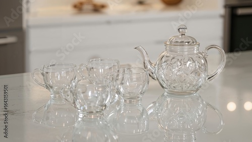 Set of empty glass teacups ...