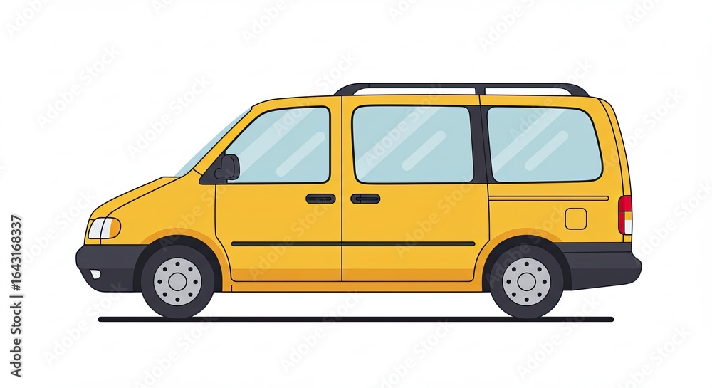 Bright Yellow Minivan Vehicle Cartoon Illustration on White Background Bright Yellow Minivan Vehicle Cartoon Illustration on White Background