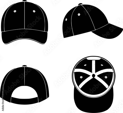 Baseball cap front side back and top views headwear accessory