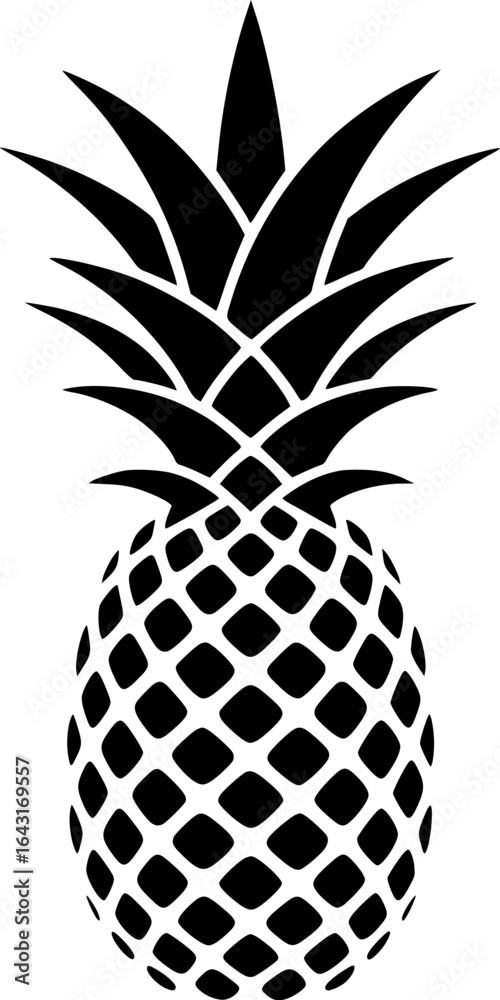 Obraz premium Black pineapple fruit with spiky leaves and patterned body white tropical