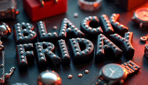 Black Leather Black Friday Text with Silver Studs and Luxury