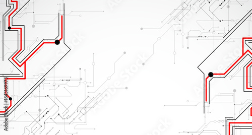 Digital circuit visualization vector background. Pattern with interconnected lines, nodes.