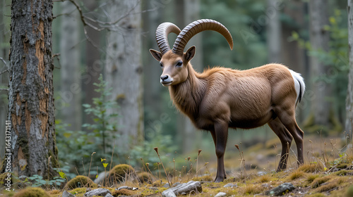 European mouflon Ovis aries musimon in natural environment, Carpathian forest, Slovakia, Europe
