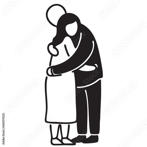 couple male and female love hugging. Abstract cartoon line sketch
