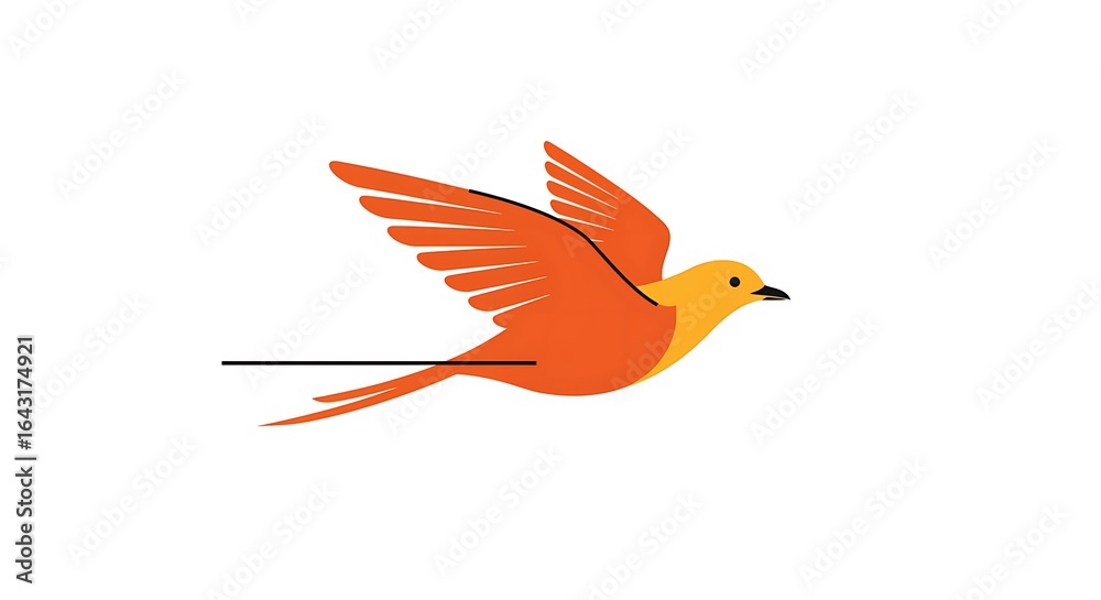 Obraz premium Stylized Orange Bird in Flight with Horizontal Line